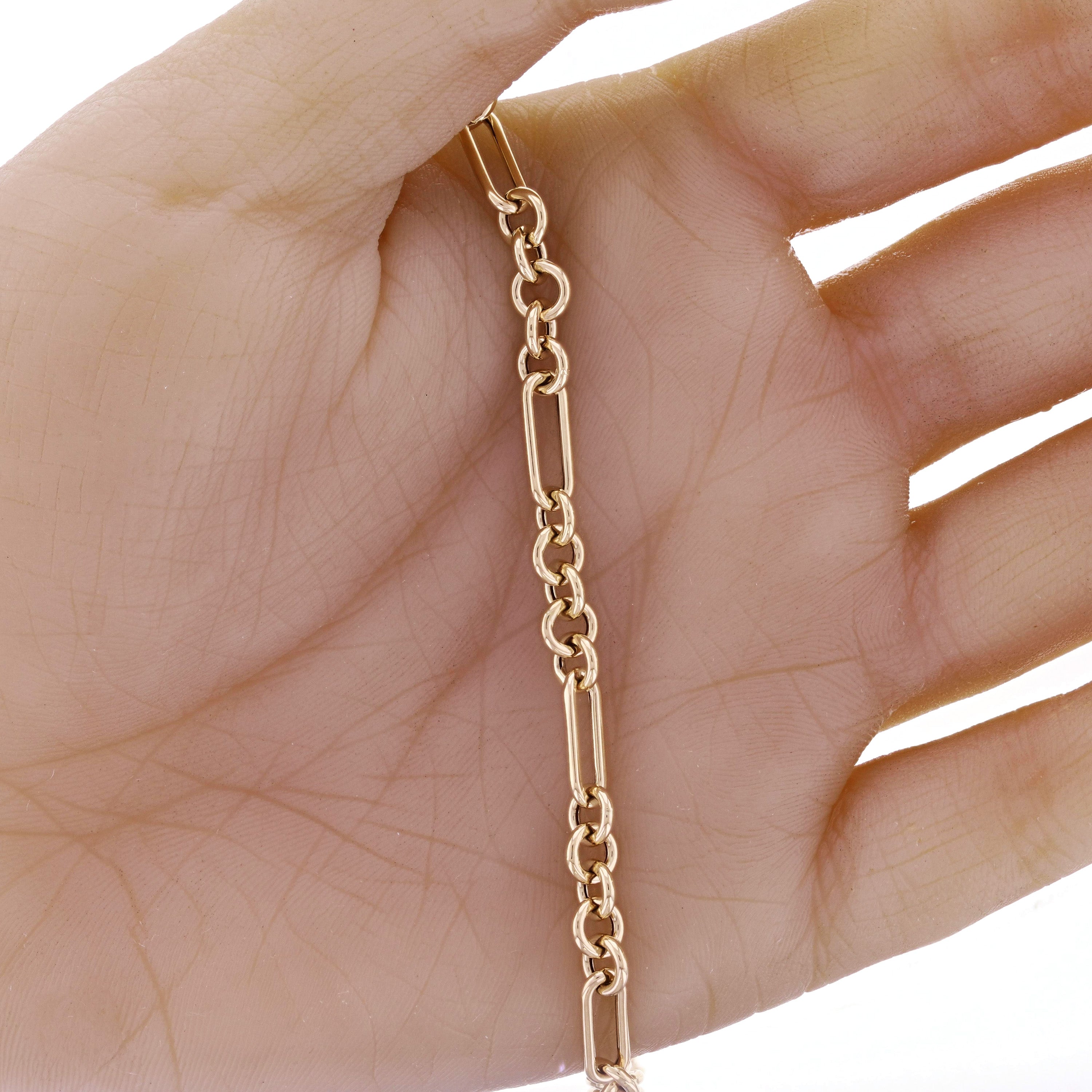 Italian 14k Yellow Gold Hollow Oval & Paper Clip Chain Bracelet 7.5" 2.6 grams