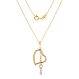 14k Yellow & White Gold Heart & Key Charm Rolo Necklace 18" 2.2 grams