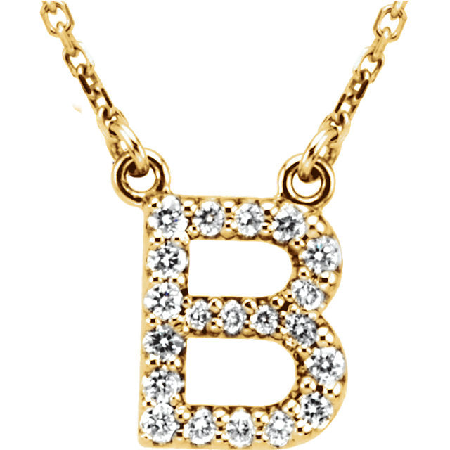 14k Yellow Gold Diamond Initial Letter B Alphabet Rolo Pendant Necklace 18" - Letter B,Yellow