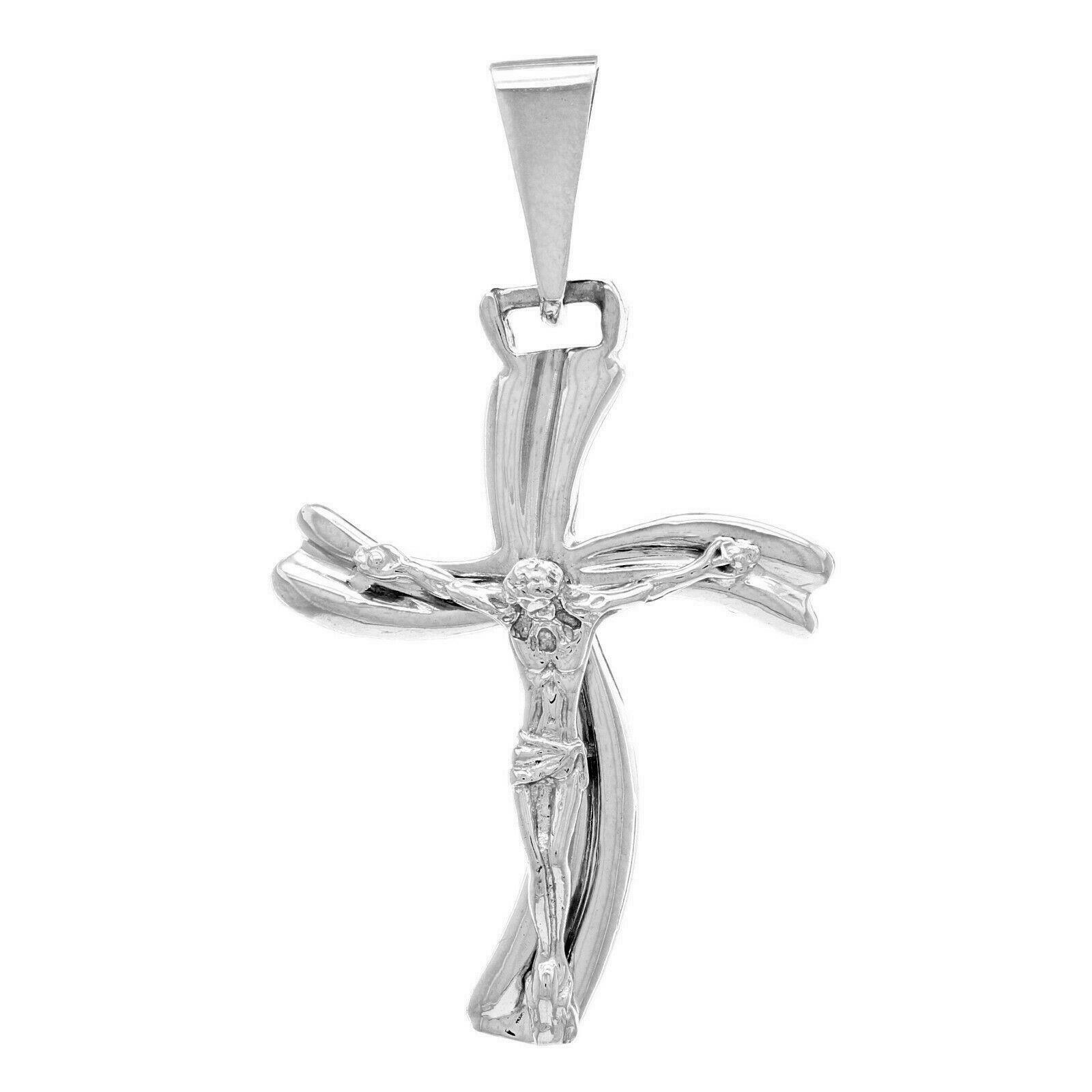14k White Gold Jesus Christ Crucifix Cross Charm Pendant 3.7 grams