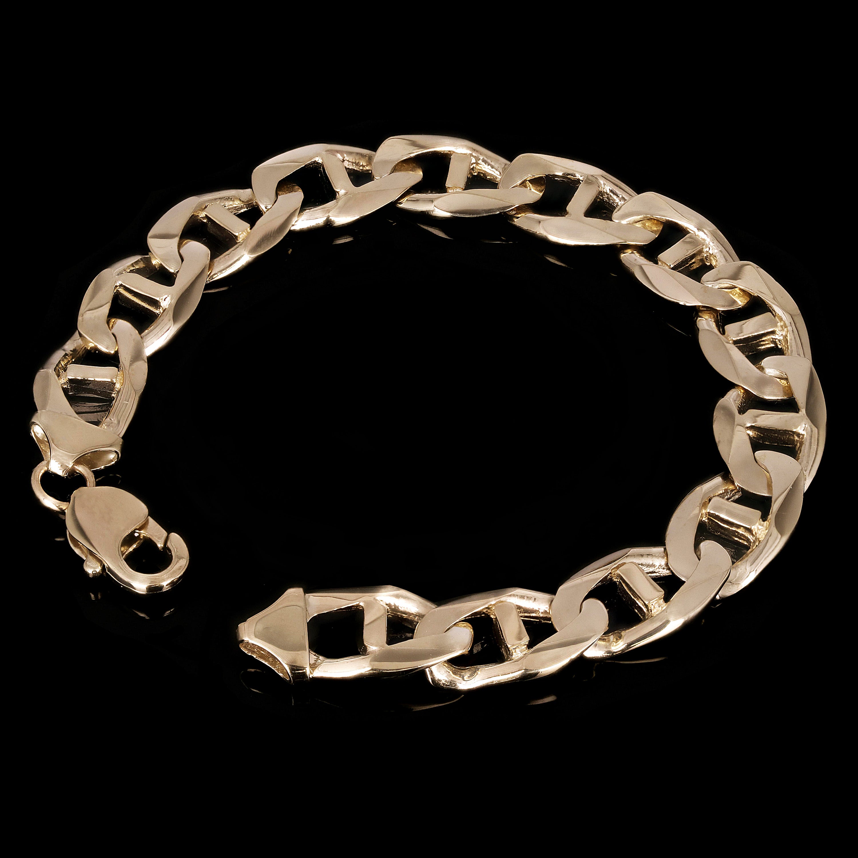 Men's 10k Yellow Gold Concave Mariner Gucci Chain Bracelet 13mm 7.5" - 9"