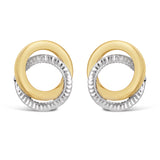 Italian 14k Yellow & White Gold Double Eternity Circle Love Knot Stud Earrings - Double Circle