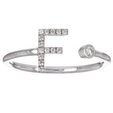 14k White Gold Diamond Initial Letter F Ring Size 6 - Letter F,White