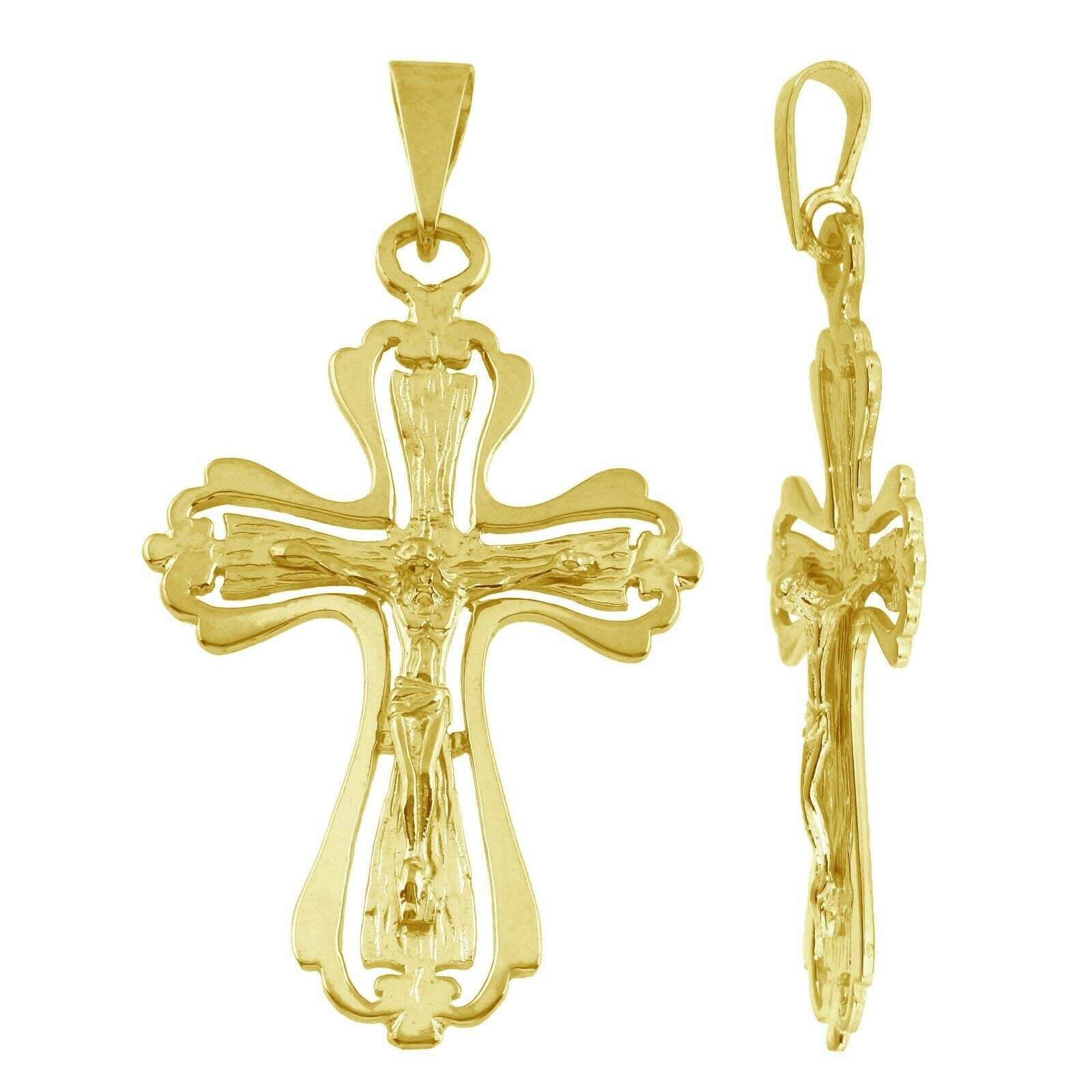 10k Yellow Gold Filigree Cross Crucifix Cross Religious Charm Pendant 2" 4.9g
