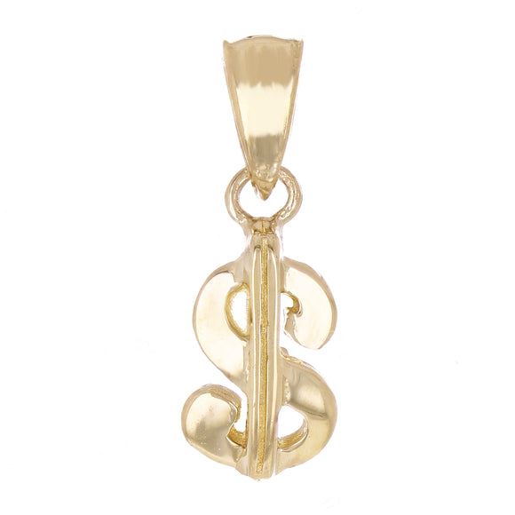 14k Yellow Gold 3D Dollar Sign Charm Pendant 19.3mm x 6.8mm 1 gram