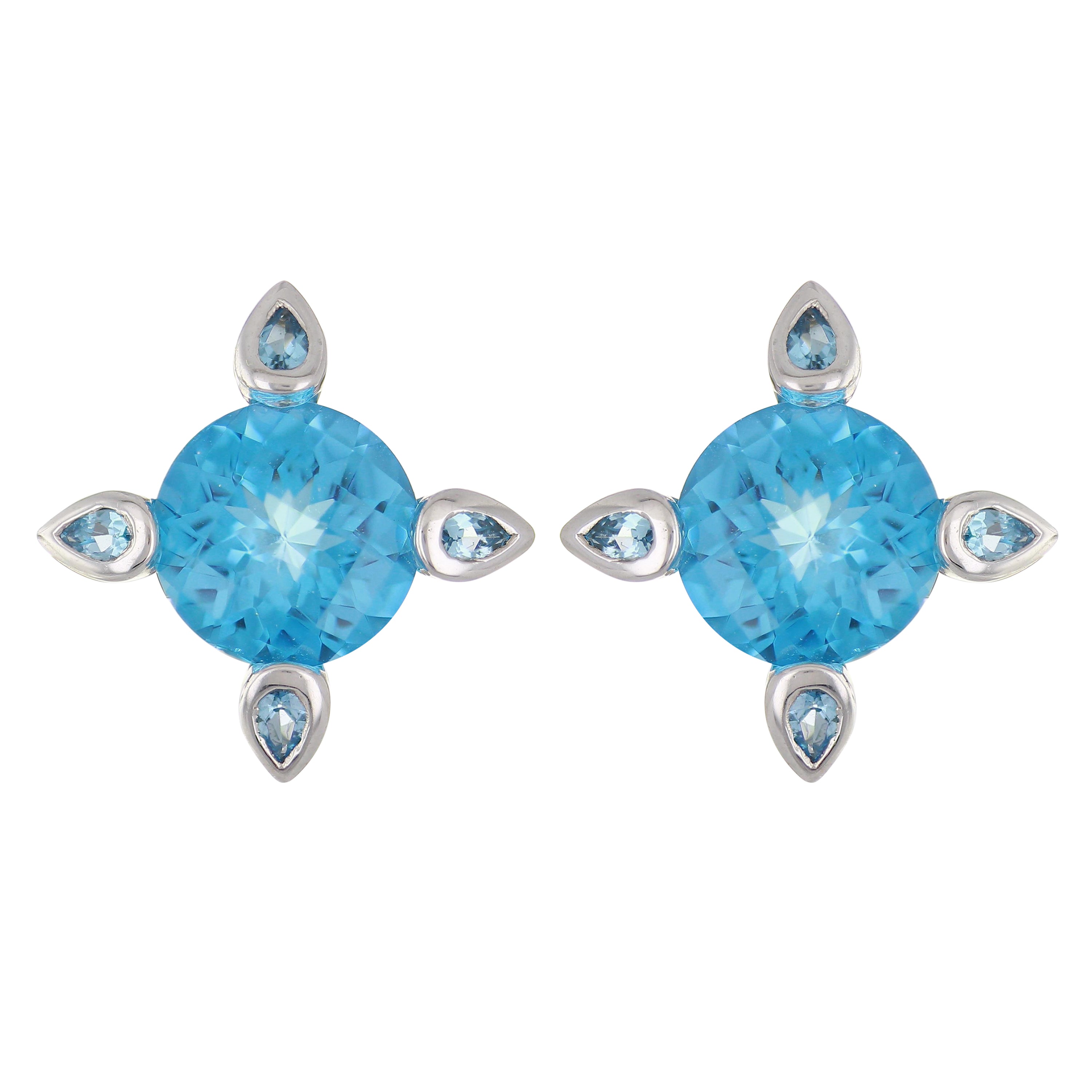 14k White Gold Blue Topaz Floral Earrings