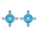 14k White Gold Blue Topaz Floral Earrings