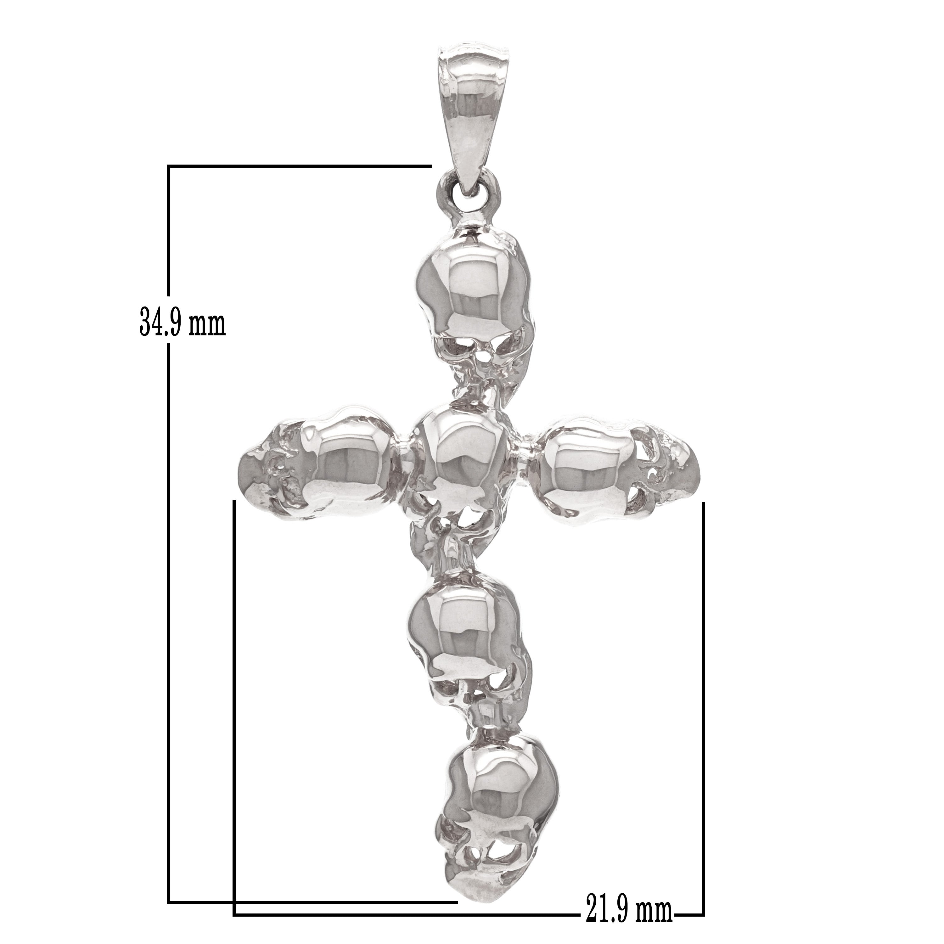 14k White Gold Solid High Polished Cross Skull Charm Pendant 1.65" 4.8 grams