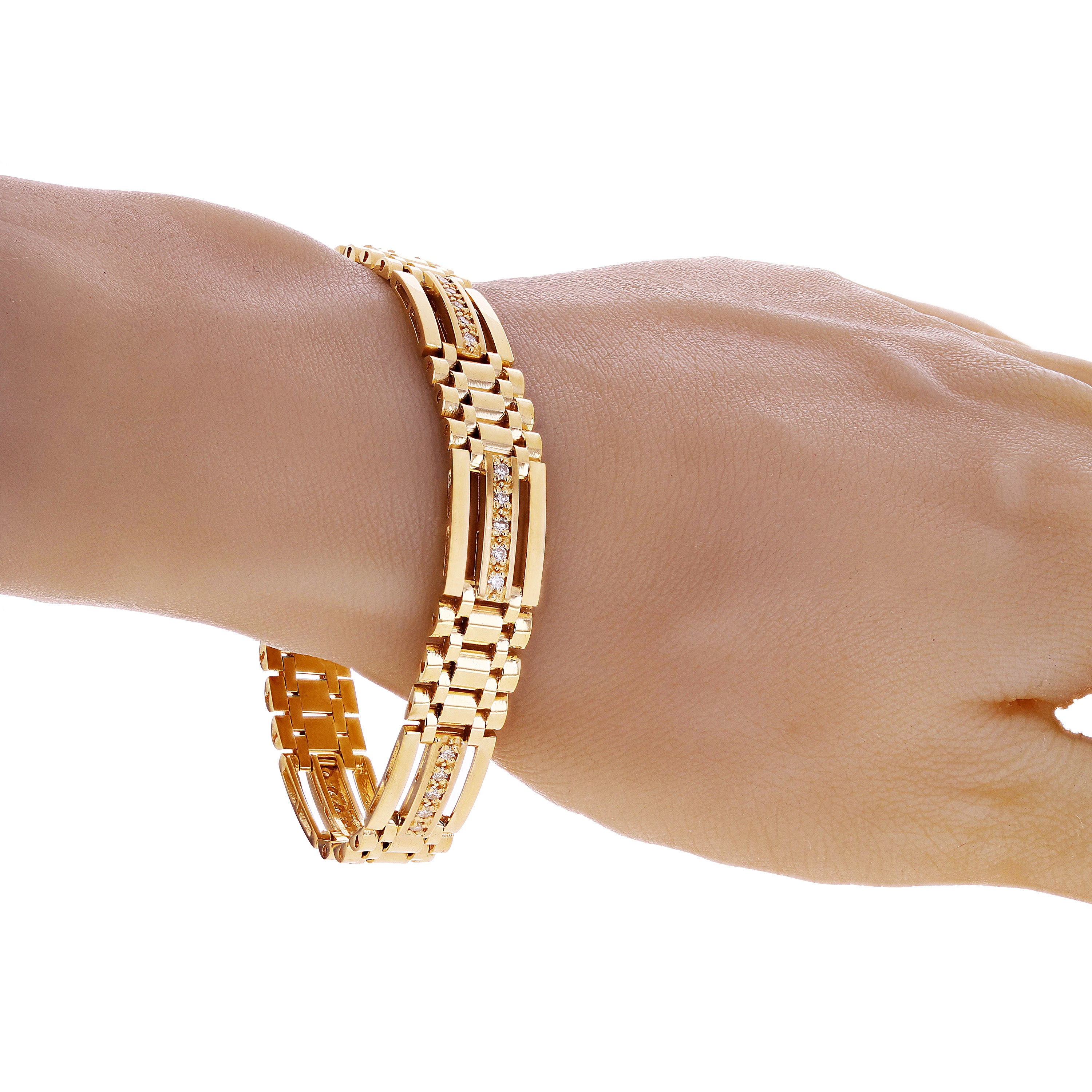 Men's 14k Yellow Gold 1.00ctw Diamond Watch Link Bracelet 8" 11.2mm 34.3 grams - Yellow  8"  11.2mm  1ctw  34.3grams