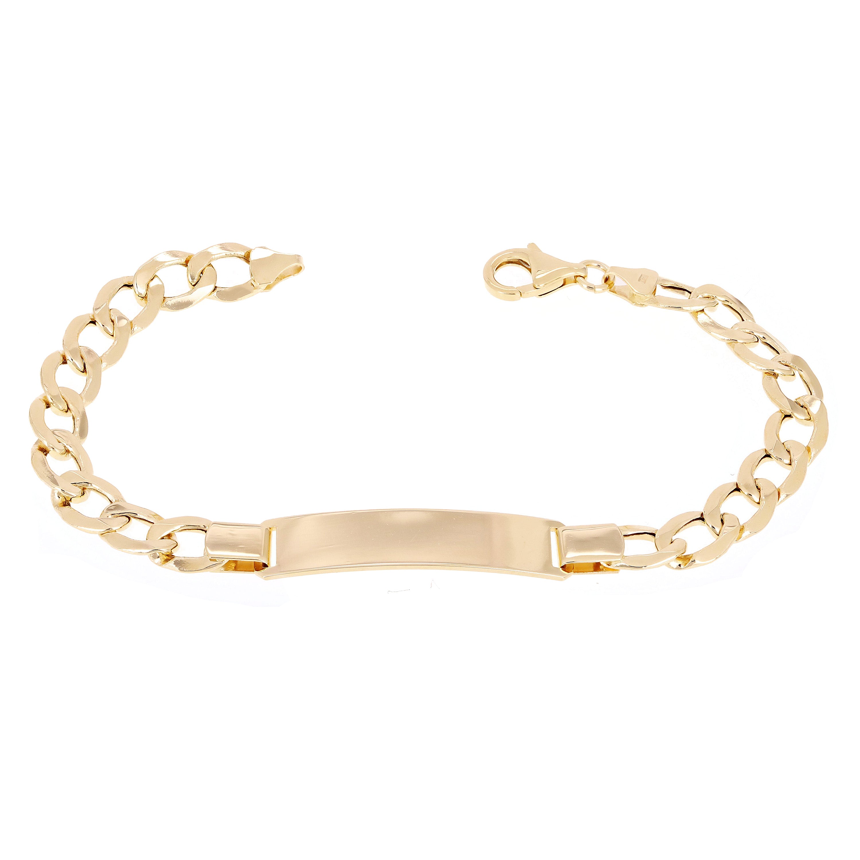 Italian 14k Yellow Gold Engravable Hollow Curb Cuban ID Bracelet 7.5" 8mm 8.3g