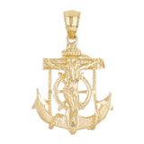 14k Yellow Gold Jesus Christ  Cross Anchor Ship Mariners Pendant 1" 2.4 grams