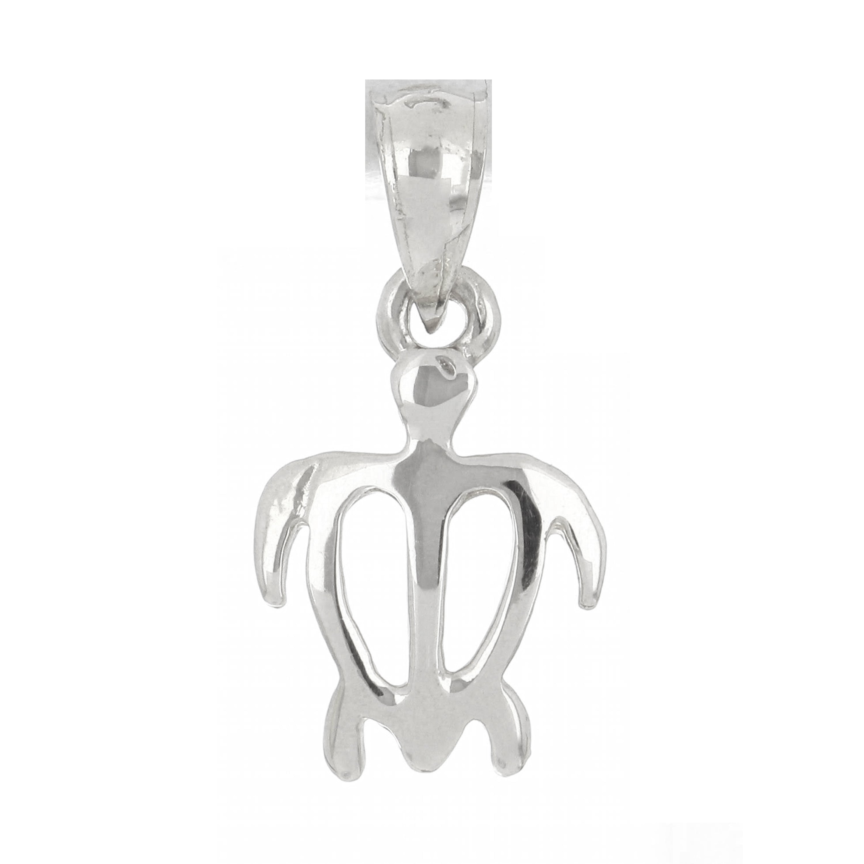 14k White Gold Hawaiian Sea Turtle Pendant Small - White