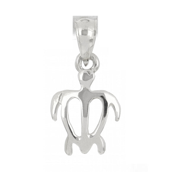 14k White Gold Hawaiian Sea Turtle Charm Pendant Small or Medium Size