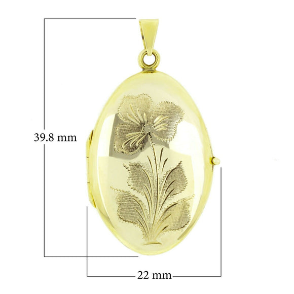 Italian 14k Yellow Gold Vintage Floral Oval Locket Charm Pendant 1.6