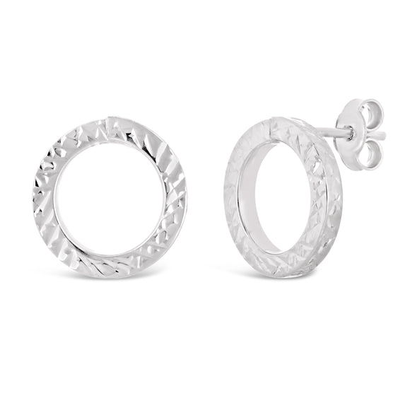 Italian 14k White Gold Diamond Cut Tubular Eternity Circle Stud Earrings