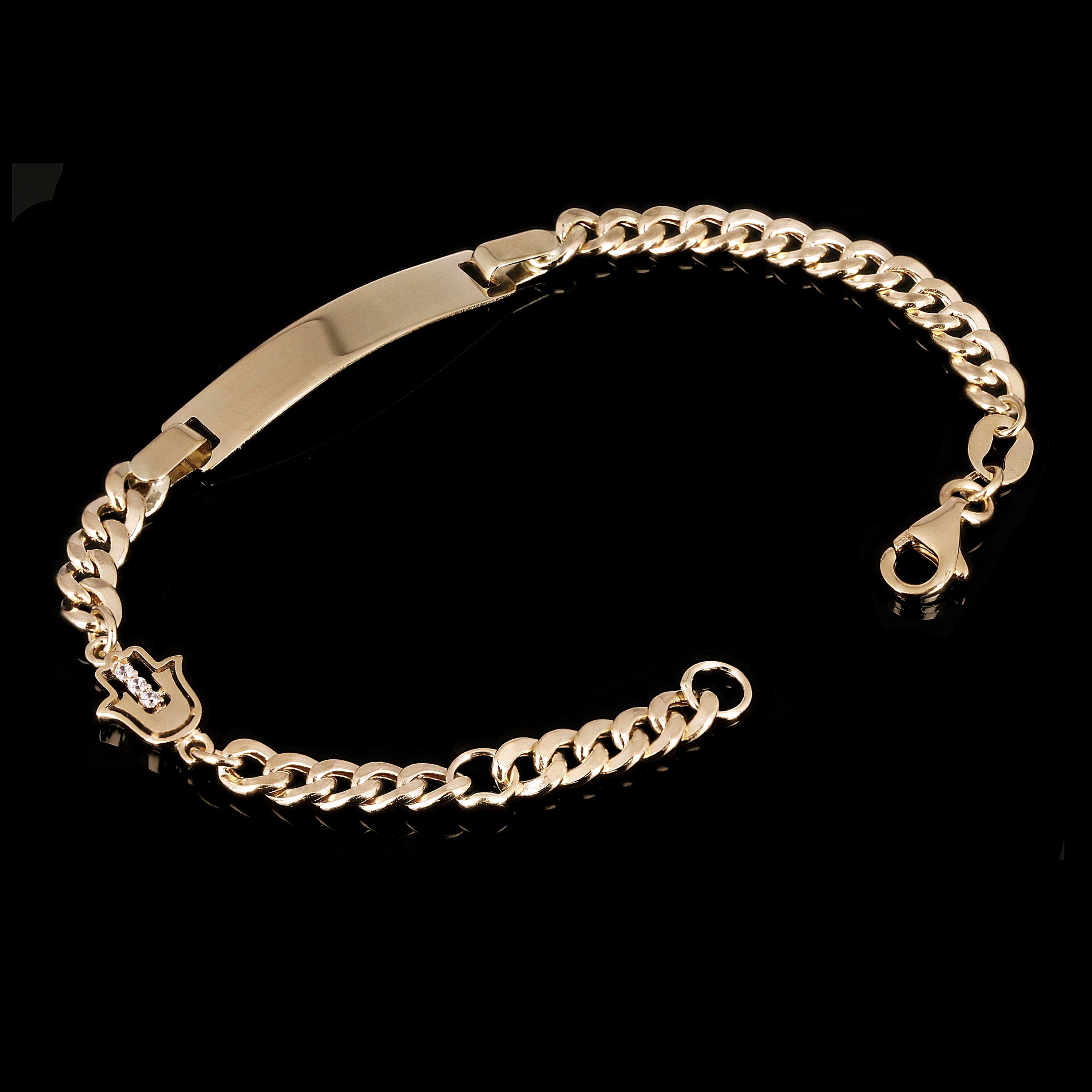 Italian 14k Yellow Gold Engravable Hamsa Cuban Baby Kids ID Bracelet 5.5" 2.7g