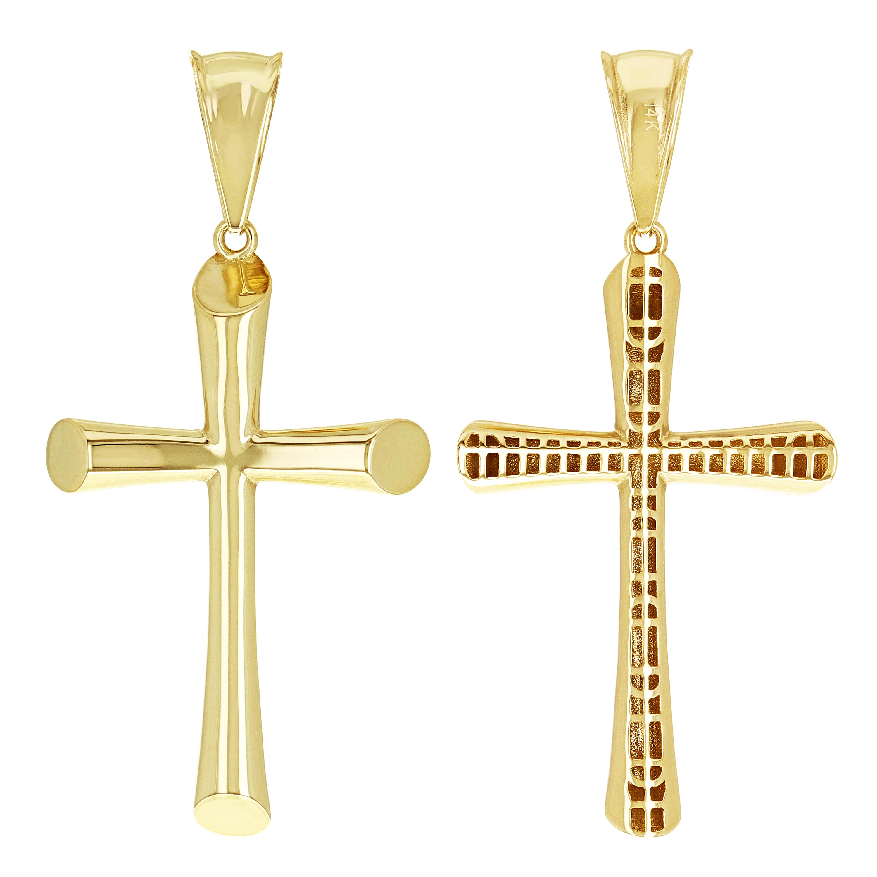 Italian 14k Yellow Gold Hollow High Polish Plain Cross Charm Pendant 2.3" 3.7g