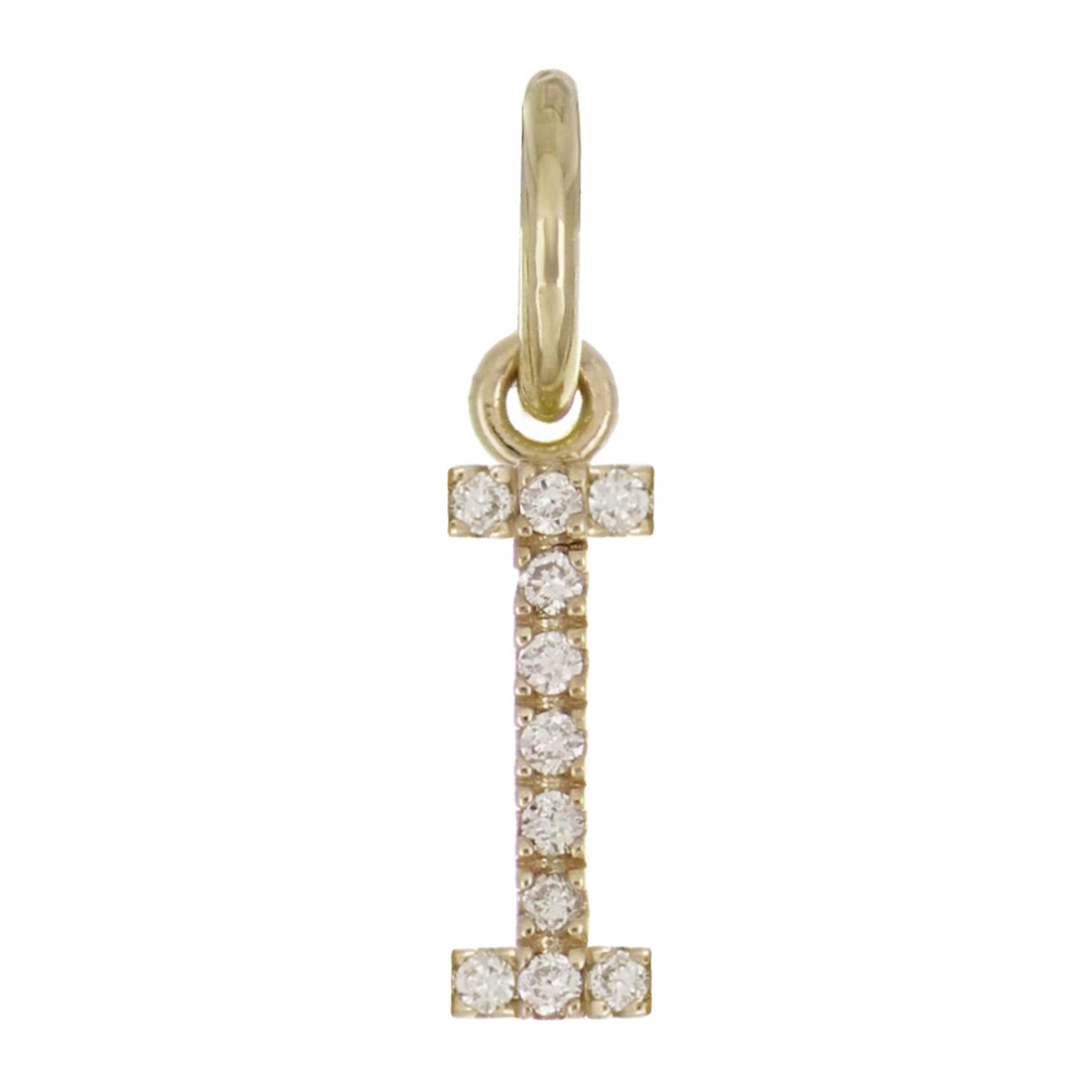 14k Yellow Gold Diamond Initial Letter I Charm Pendant - Letter I,Yellow