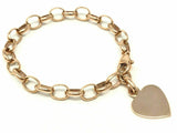 14k Rose Gold Oval Rolo Link Chain Heart Charm Bracelet 7.5" 17 grams