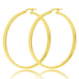 Italian 14k Yellow Gold Rounded Flat Tube Small Hollow Hoop Earrings 1.8" 3.9 grams - Yellow 3.9 grams
