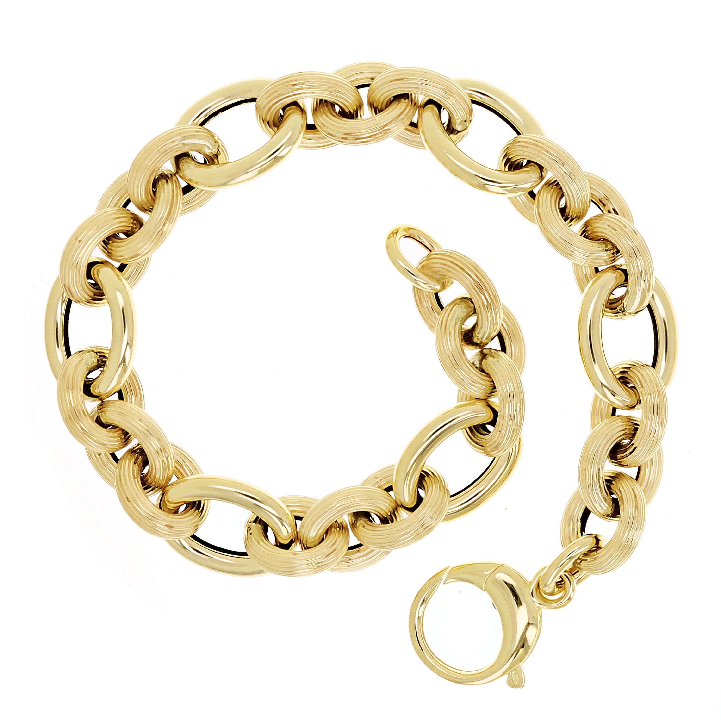 Italian 14k Yellow Gold Oval Link Charm Chain Bracelet 7.5" 10.8mm 8 grams