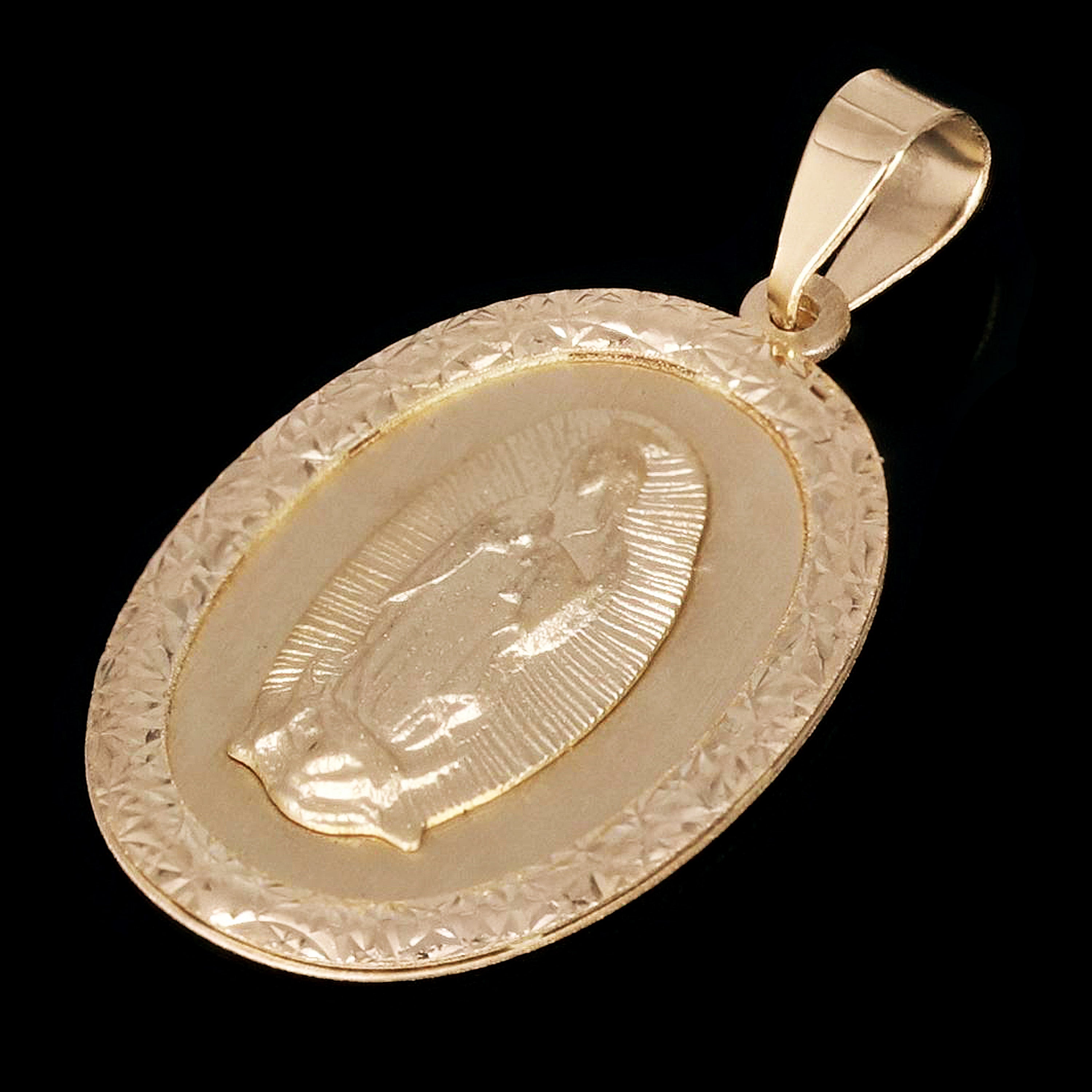 Italian 14k Yellow Gold Miraculous Medal Oval Charm Pendant 1" 1.9 grams