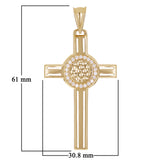 Italian 14k Yellow Gold Celtic Cross Charm Pendant with CZ 2.4" 5.6 grams