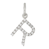 14k White Gold Diamond Initial Letter R Charm Pendant - Letter R,White