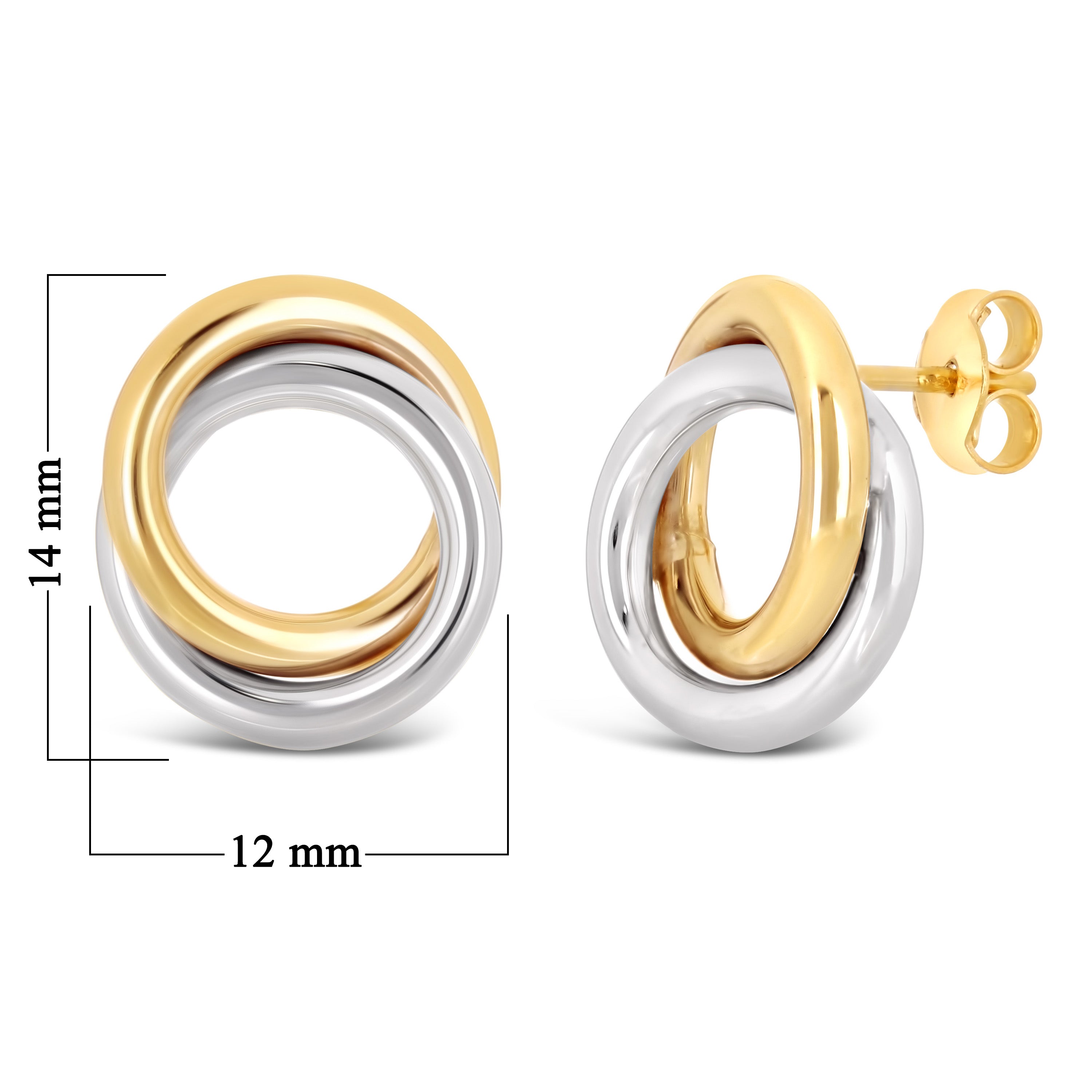Italian 14k Yellow & White Gold High Shine Double Eternity Circle Stud Earrings - Yellow & White
