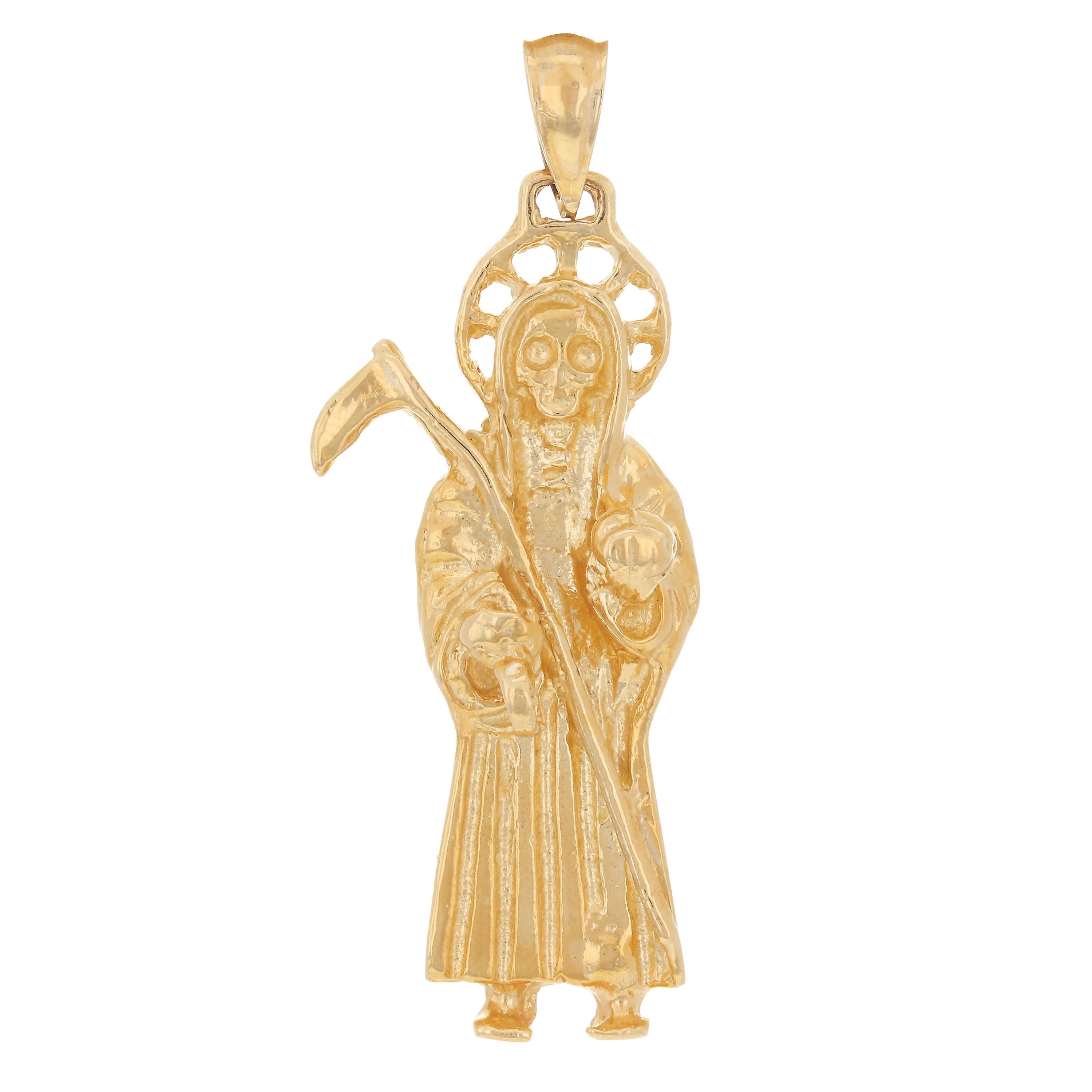 14k Rose Gold Solid Santa Muerte Grim Reaper Angel of Death Charm Pendant 5.4g