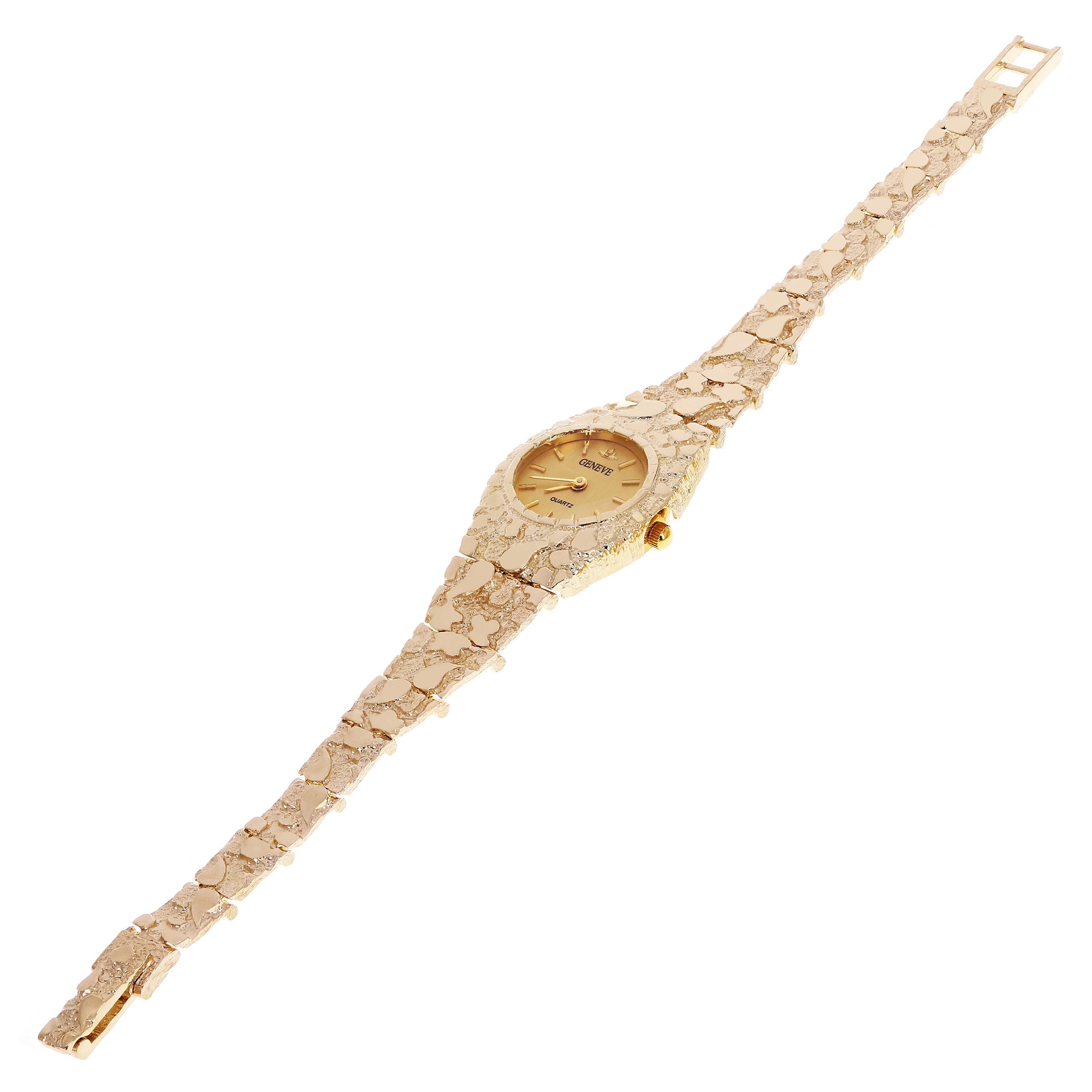 Women's 10k Yellow Gold Nugget Link Bracelet Geneve Wrist Watch 7" 25.9 grams