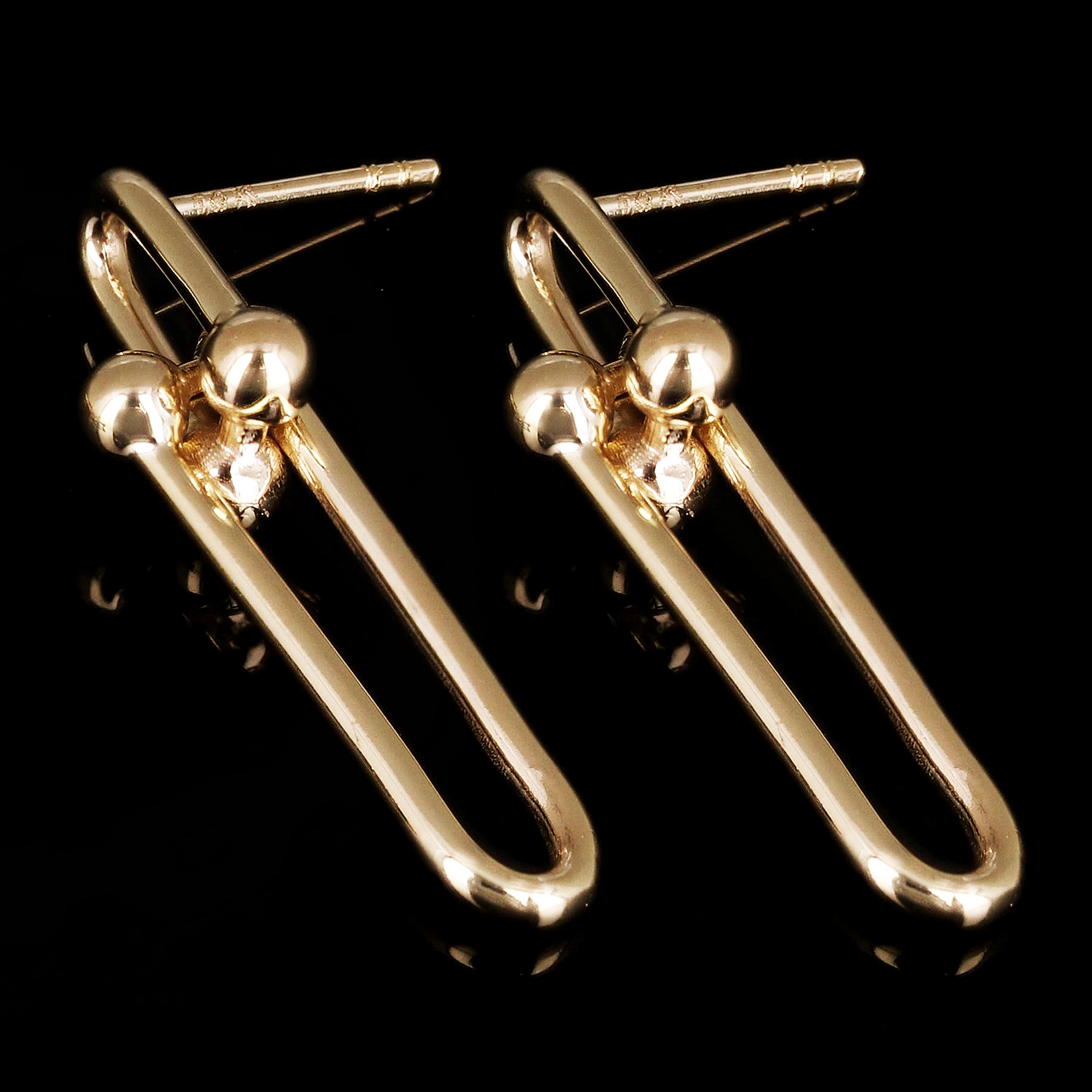 Italian 14k Yellow Gold Solid U Shape Hardwear Link Dangling Earrings 1.4" 3.4g