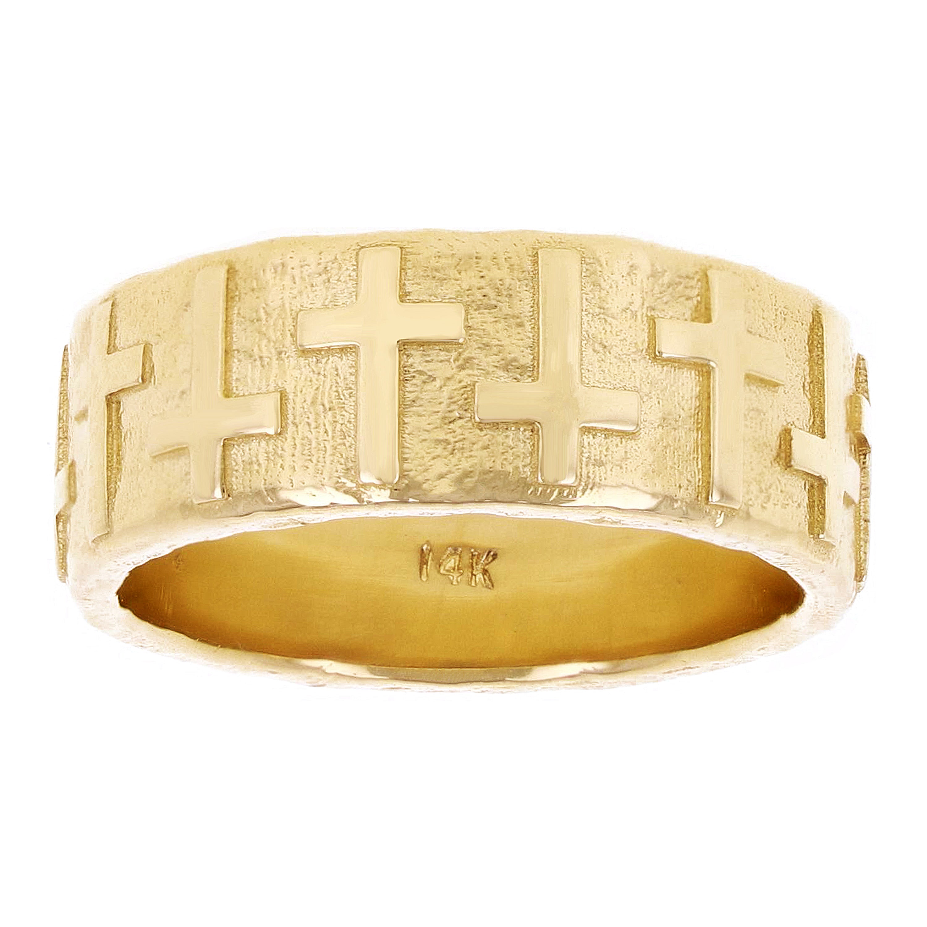 14k Yellow Gold Solid  Calvary Cros Ring Band Size 8 - 7.8mm 10 grams