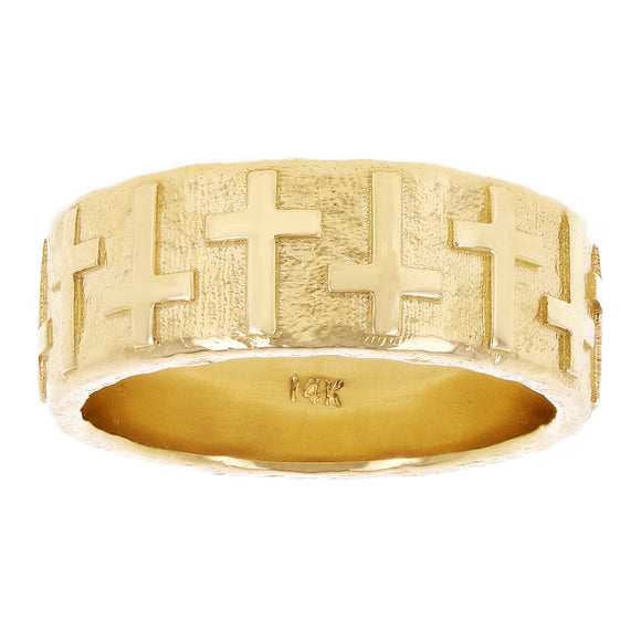14k Yellow Gold Solid  Calvary Cros Ring Band Size 8 - 7.8mm 10 grams