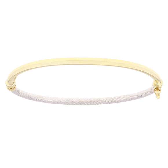 Italian 14k Yellow & White Gold Snakeskin & Shine Hollow Oval Bangle Bracelet