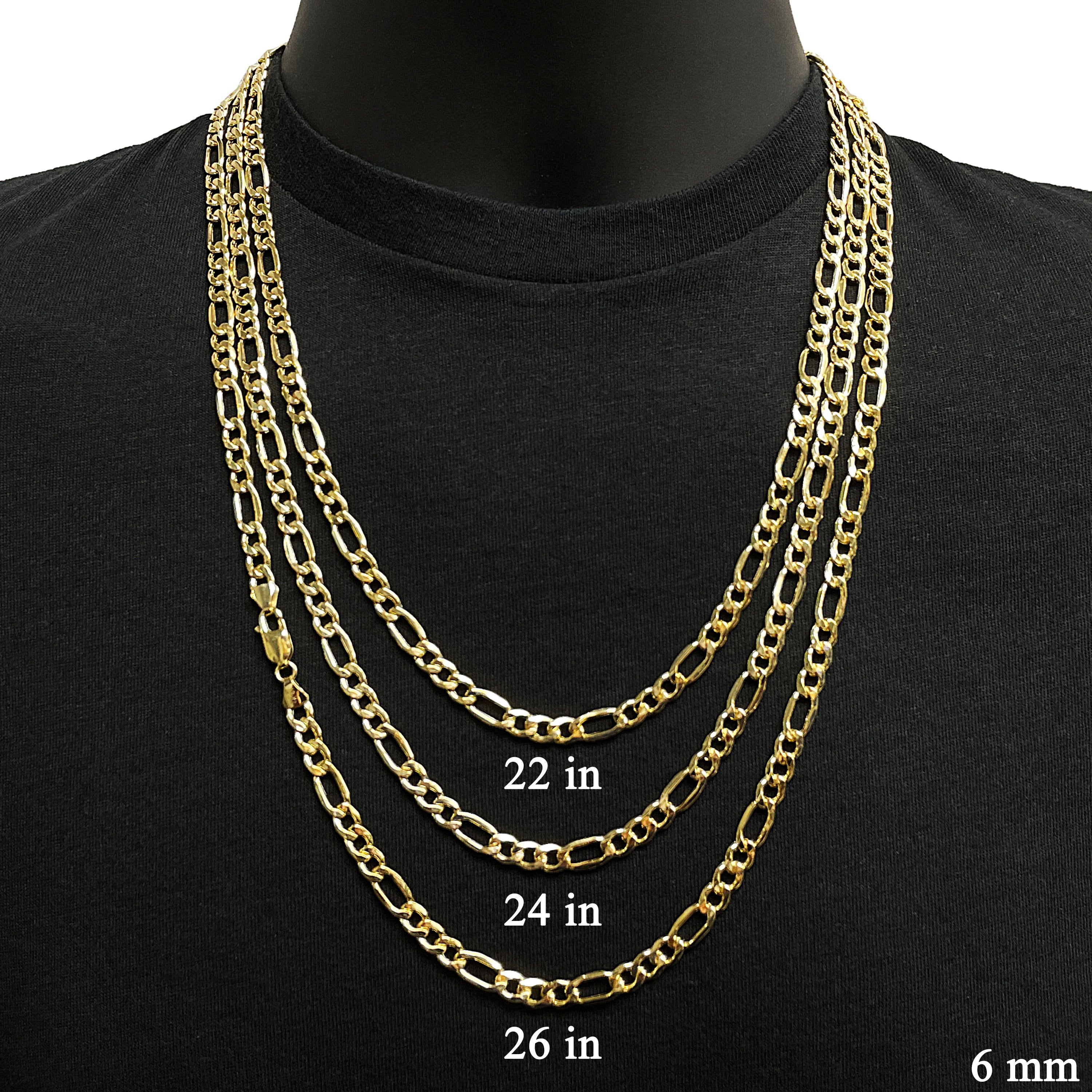 Men's Italian 10k Yellow Gold Hollow Figaro Chain Necklace 22" 6mm 11.7 grams - 22" 11.7 grams