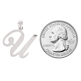 14k White Gold Initial Letter U Alphabet Charm Pendant - Letter U,White