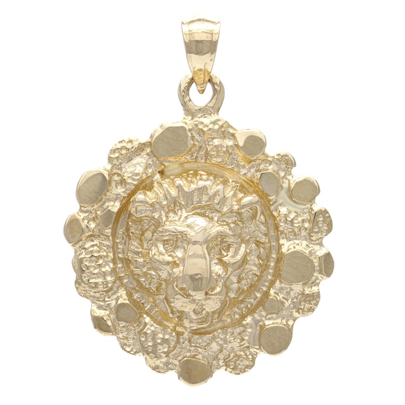 14k Yellow Gold Nugget Lion Face Lion Head Charm Pendant 1.3