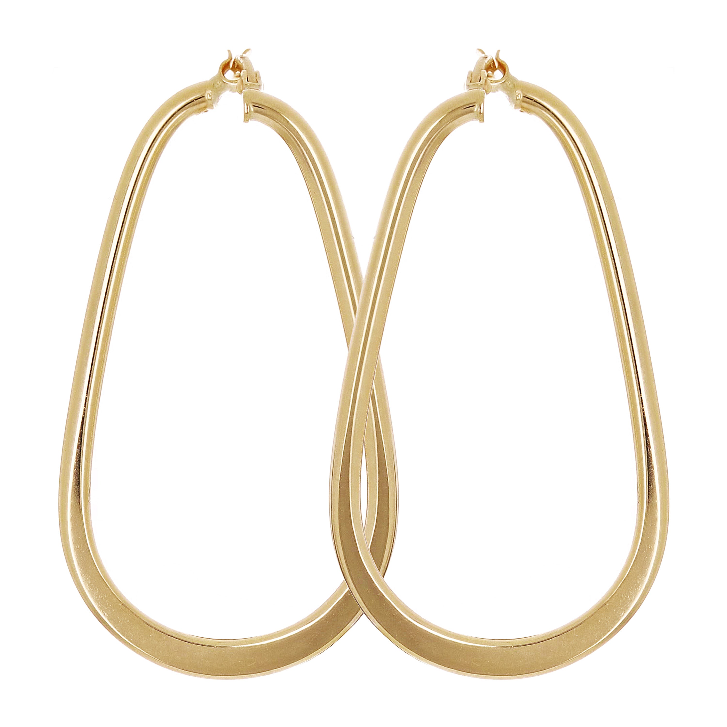 Italian 14k Yellow Gold Oblong Oval U-Shaped Hoop Earrings 1.6" 3 grams