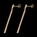Italian 14k Yellow Gold Tube Vertical Bar Dangle Drop Earrings 1.8" 2mm 1.4grams