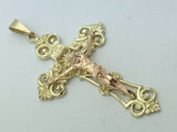 10k Two Tone Gold Jesus Christ INRI Filigree Crucifix CROSS Pendant 2.6" 9.9g