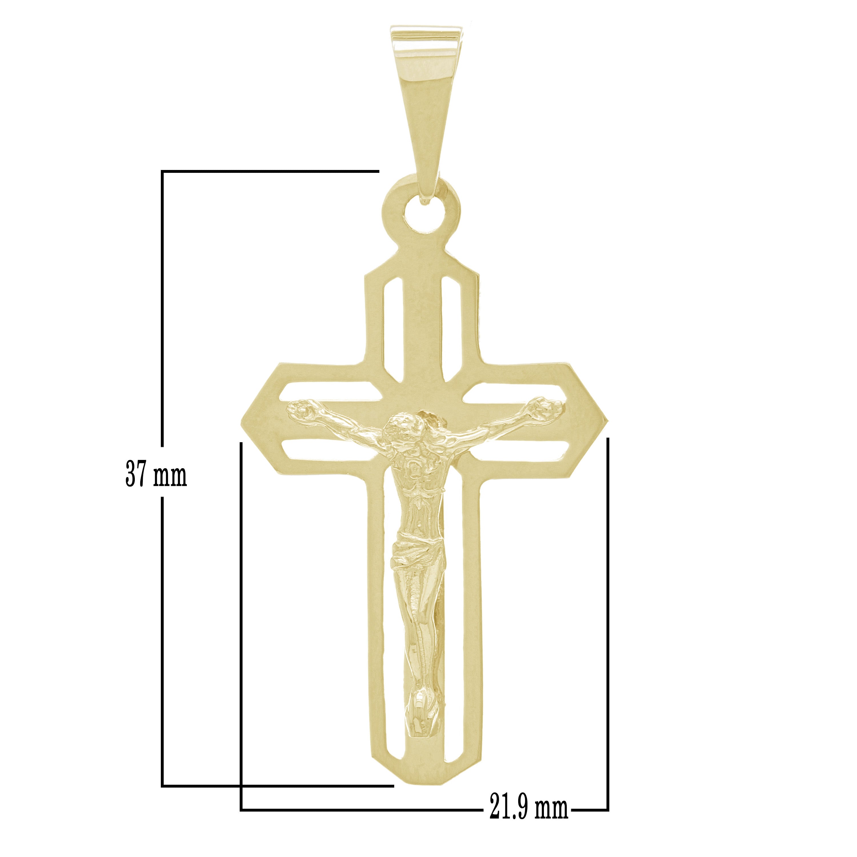 14k Yellow Gold Open Cutwork Jesus on Cross Artisan Crucifix Charm Pendant - Yellow
