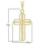 14k Yellow Gold Open Cutwork Jesus on Cross Artisan Crucifix Charm Pendant - Yellow
