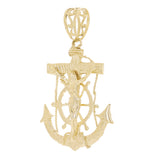 14k Yellow Gold Solid Big Anchor Mariner Cross Jesus Crucifix Pendant 2.6" 17.5g