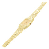 14k Yellow Gold Nugget Link Wrist Watch Bracelet Geneve with Diamond 7" - 8.5"