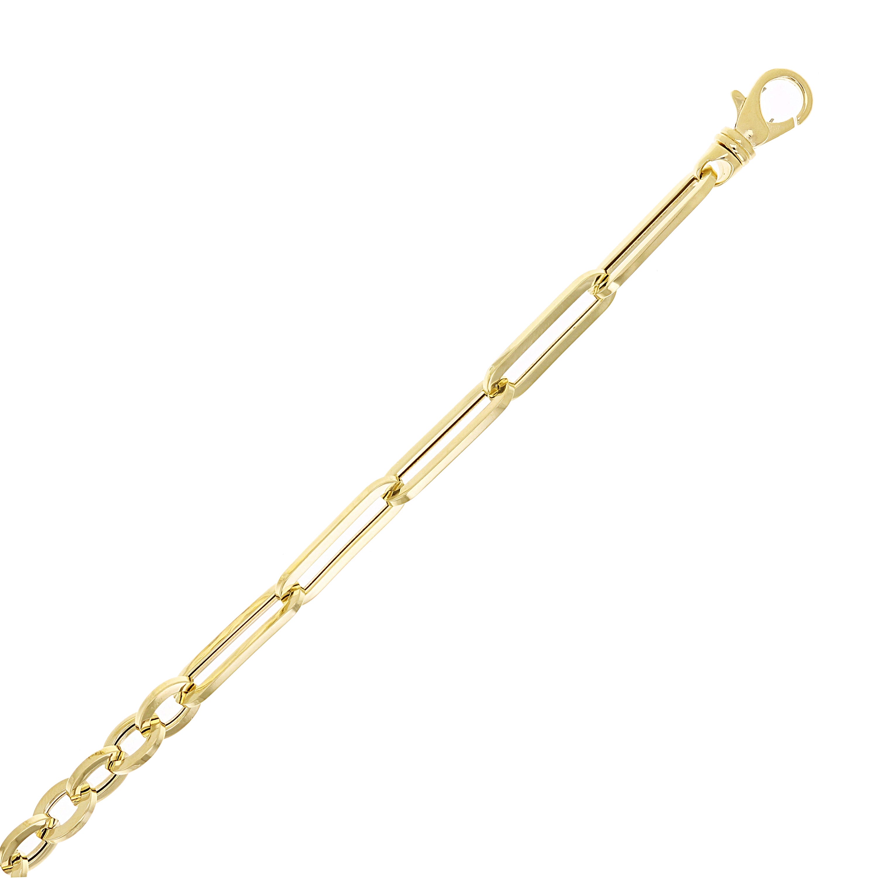 Italian 14k Yellow Gold Oval & Paper Clip Link Chain Bracelet 7.75" 7.2 grams
