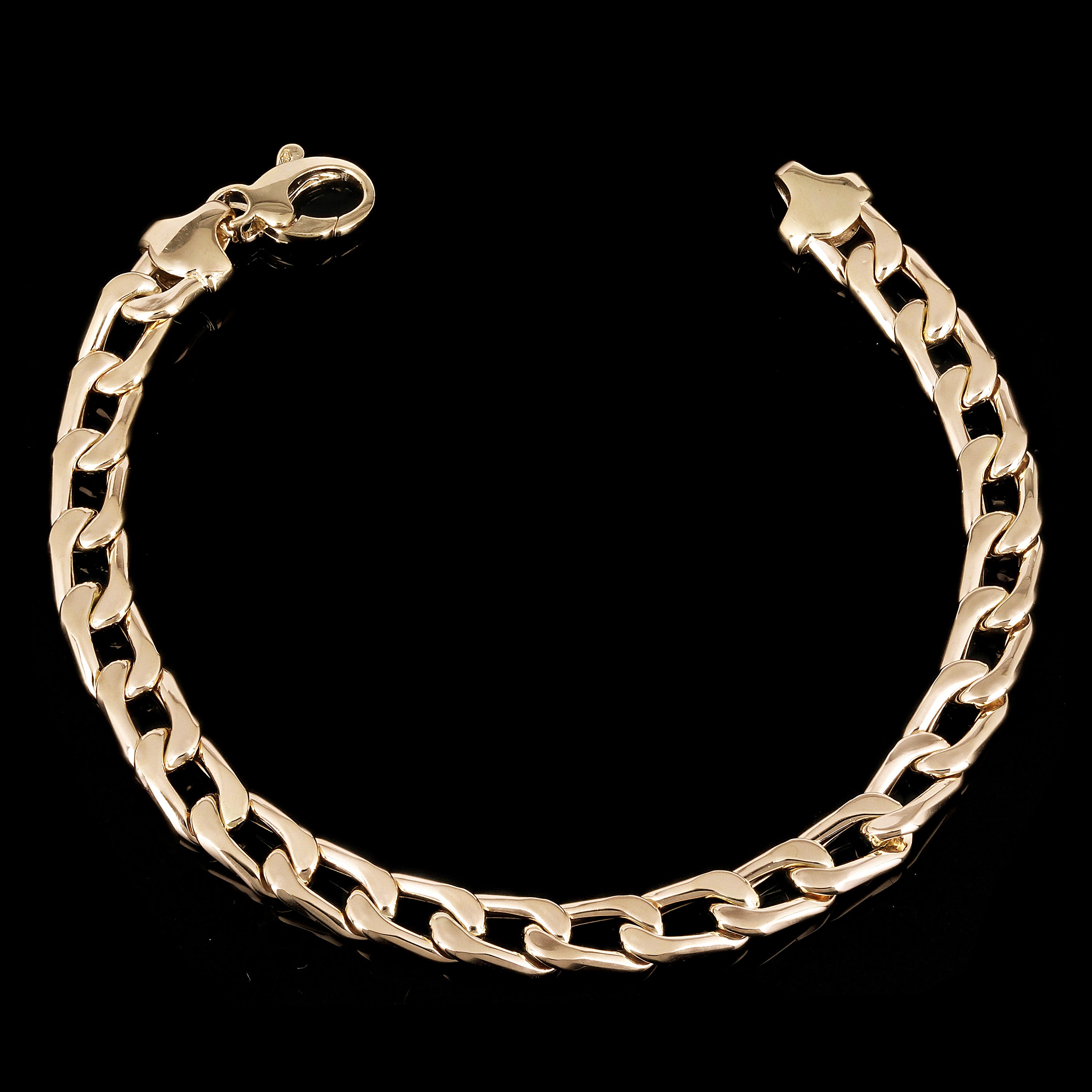 Italian 14k Yellow Gold Hollow Flat Cuban Curb Link Bracelet 7.5" 6.4mm 7.7grams