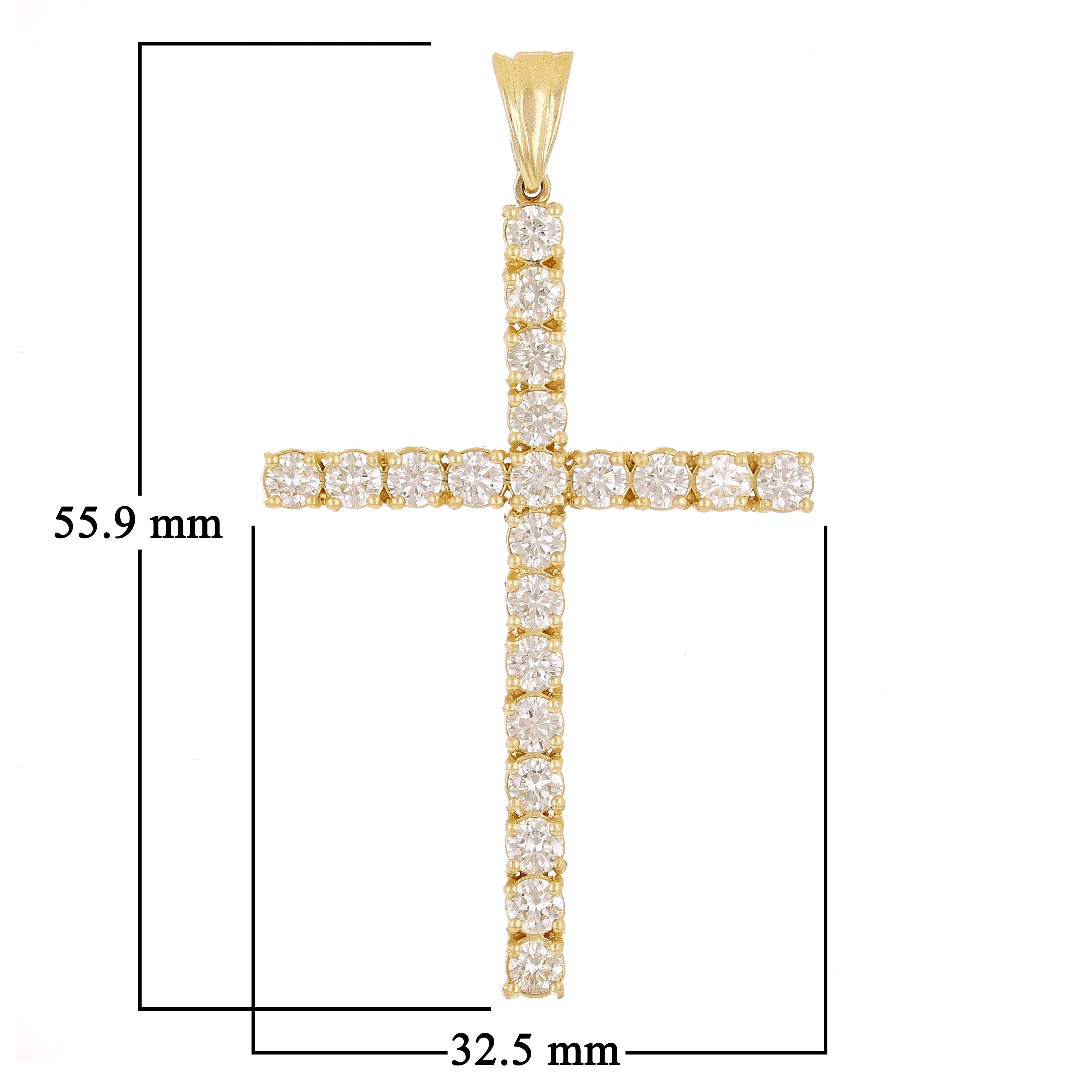 14k Yellow Gold 2.75ctw Diamond Cross Pendant 2.2" 6.5 grams