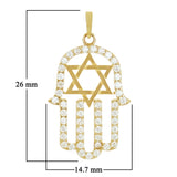 Italian 14k Yellow Gold Star of David Hamsa Charm Pendant with Cubic Zirconia 1"