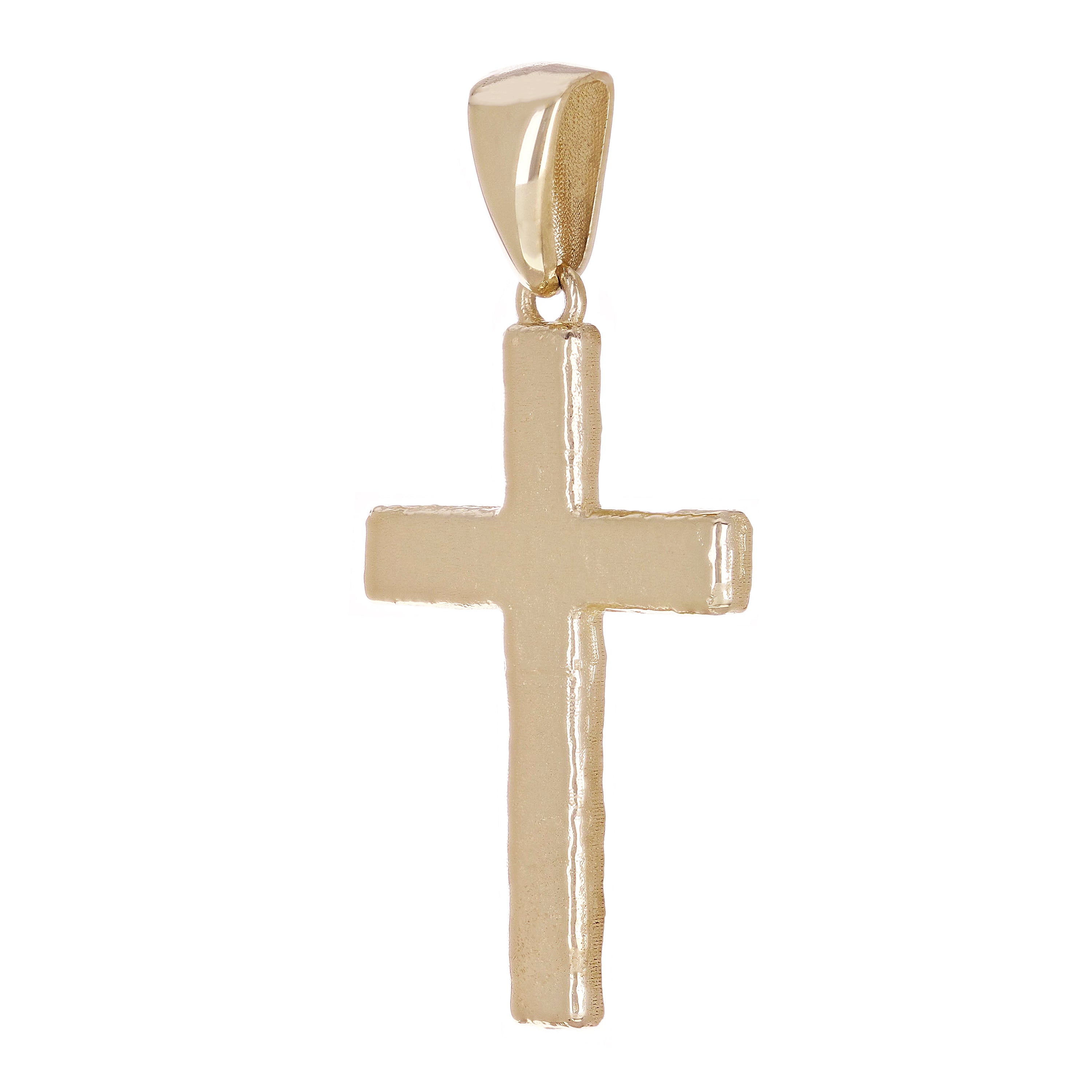 14k Yellow Gold Hammered Finish Cross Religious Charm Pendant 1.7" 7.2 grams